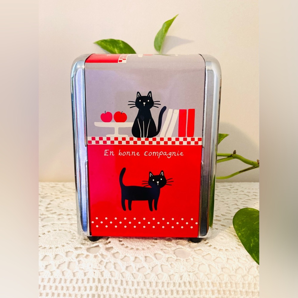 Red and Black Cat Retro Napkin Holder MCM Kitchen En bonne compagnie French - Picture 2 of 5